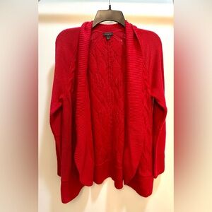 Talbots Red Open Front Cable Knit Sweater Cardigan Size Medium